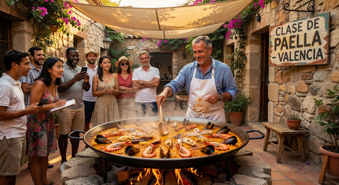 Clase de cocina de paella en España